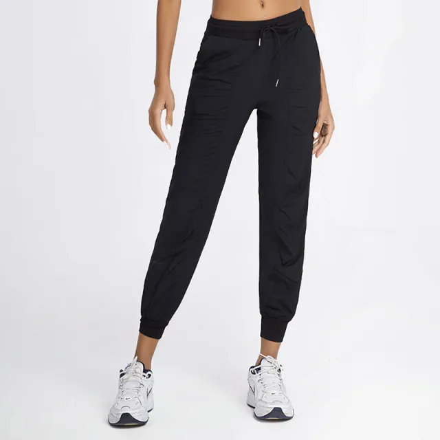 Drawstring Running Fitness Solid Color Pocket Casual Yoga Pants Black - Shop at LoveMi