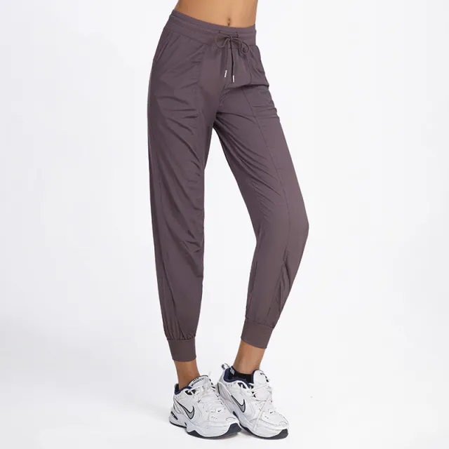 Drawstring Running Fitness Solid Color Pocket Casual Yoga Pants Purple - Shop at LoveMi