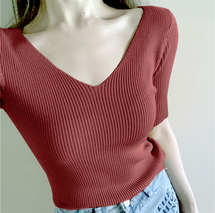 Title 10, Slim Slimming V-Neck Short-Sleeved Sweater Wome...