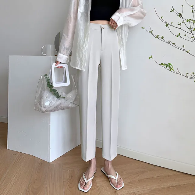 High Waist Drape Harlan Small Cigarette Pants White - Shop at LoveMi