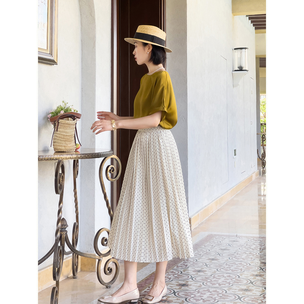 Melissa French Retro High Waist Wave Point Pleated Half Skirt