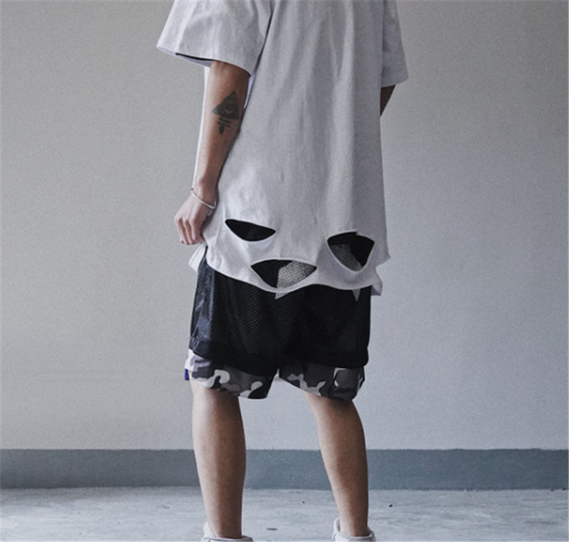 Both Sides Wear Stitching Camouflage Five-point Pants Hip-hop Casual Overalls