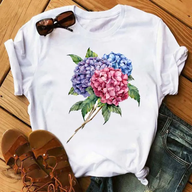 Floral Pattern Printed Loose Summer Casual Ladies T shirt I - Shop at LoveMi