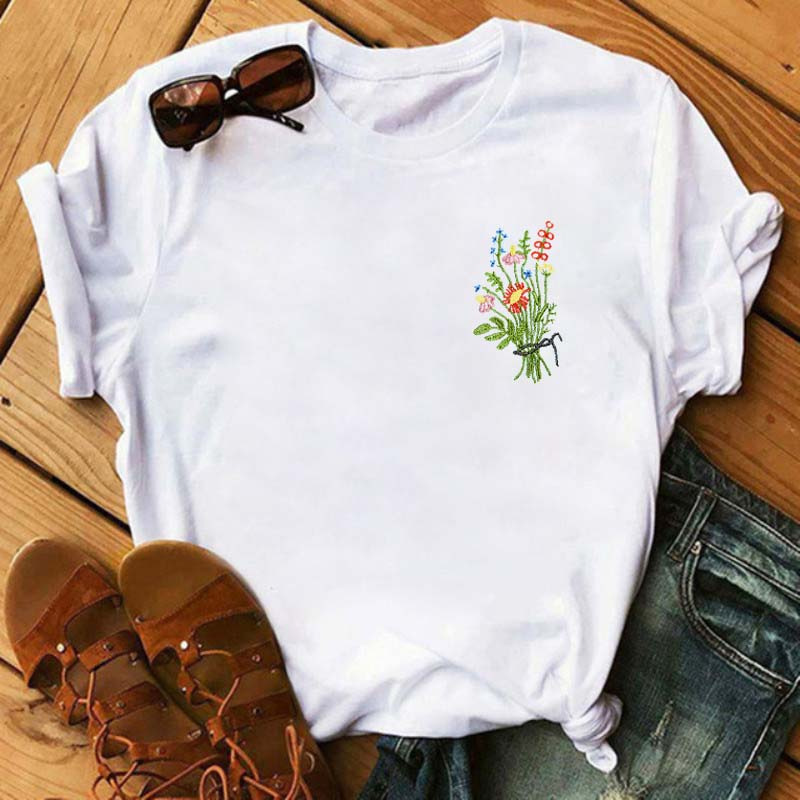 Floral Pattern Printed Loose Summer Casual Ladies T shirt - Shop at LoveMi