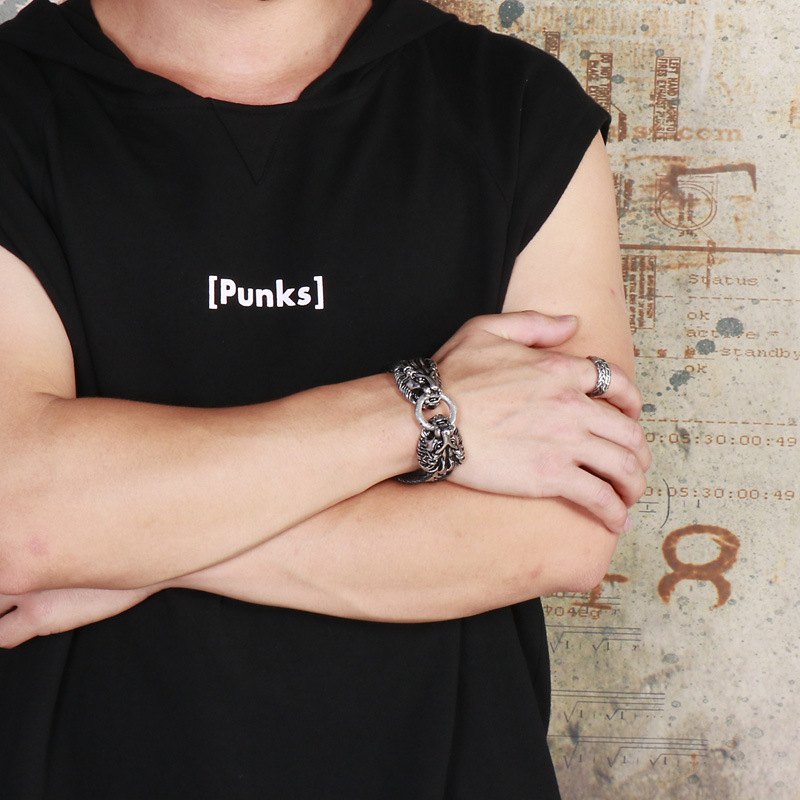 Cowhide Braided C-shaped Opening Titanium Steel Bracelet