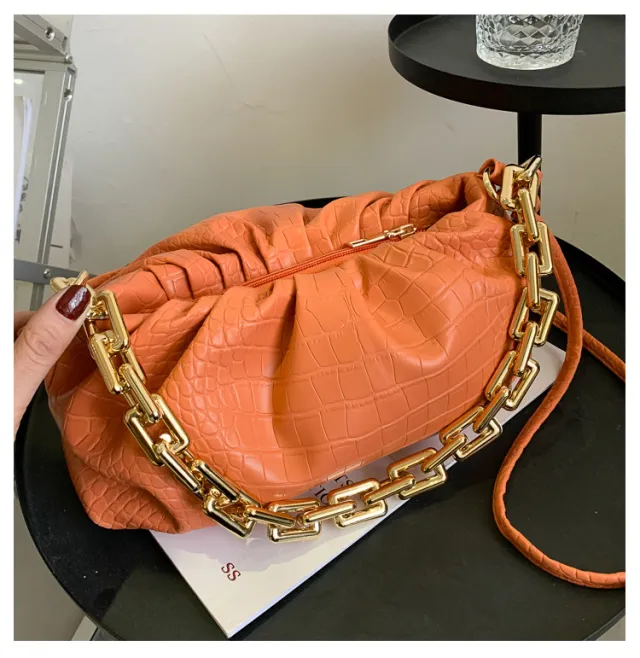 Folding One shoulder Thickened Chain Messenger Handbag Orange - Shop at LoveMi