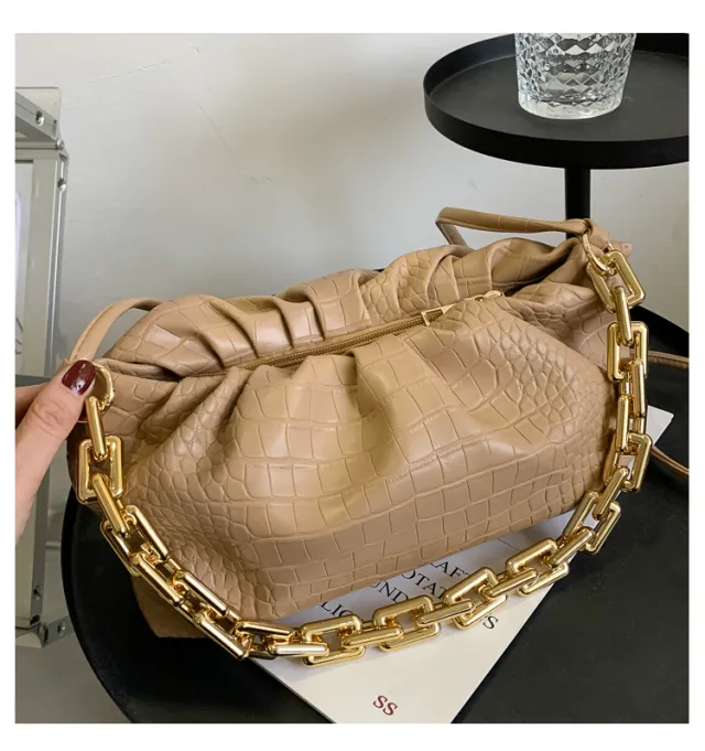 Folding One shoulder Thickened Chain Messenger Handbag Khaki - Shop at LoveMi