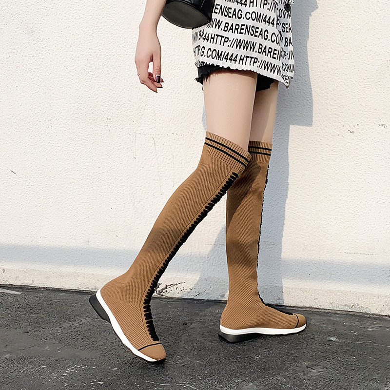 Autumn And Winter New Style Casual Flat-bottomed Thick-soled Knitted Stretch Socks Women's Boots