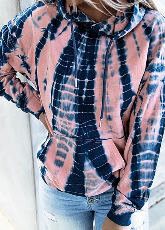 Tie dye Printed Hooded Sweatshirt Long sleeved Plus Size Top Women Pink - Shop at LoveMi