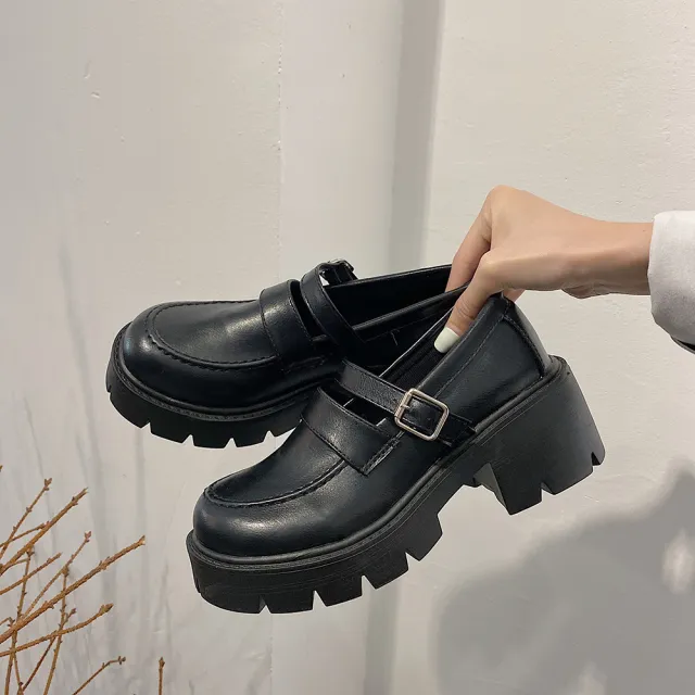 Thick soled Mary Jane Small Leather Shoes Women's Autumn Black - Shop at LoveMi
