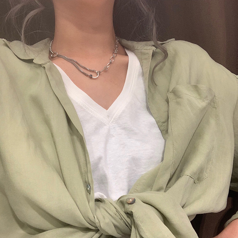Rhinestone Pin Necklace Female Clavicle Chain