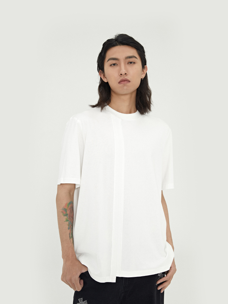 Irregular Solid Color Short-sleeved T-shirt All-match Cotton