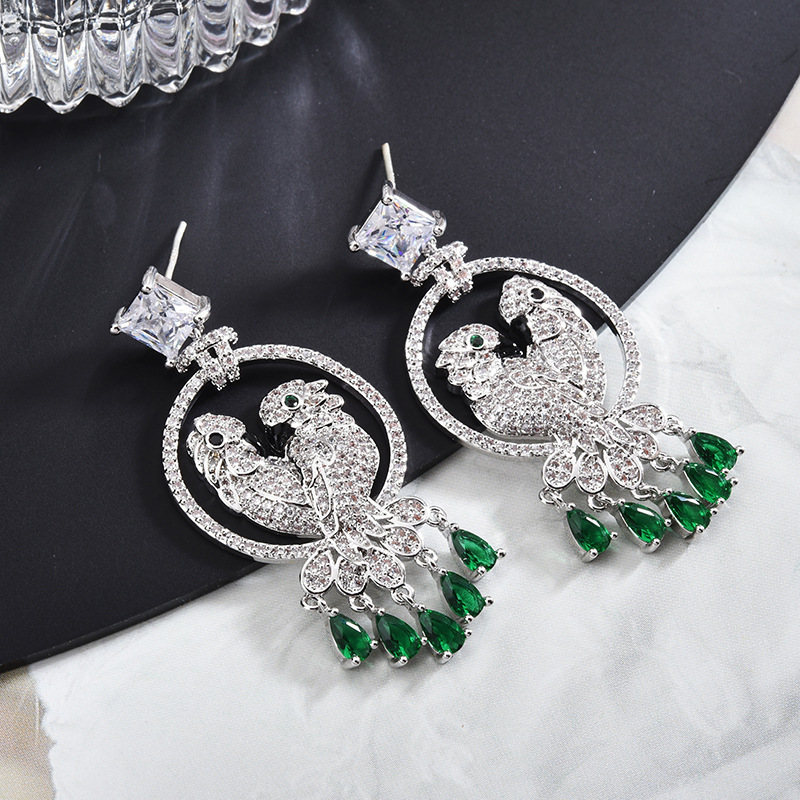 Micro-inlaid Chrysoprase Double Parrot Earrings