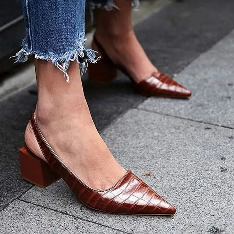 Mid-heel Baotou Sandals With Plaid Chunky Heel