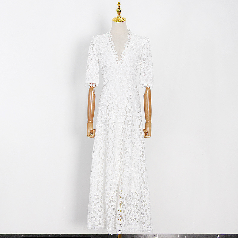 Hollow Flower V-Neck Long Dress, picture 2 of 5