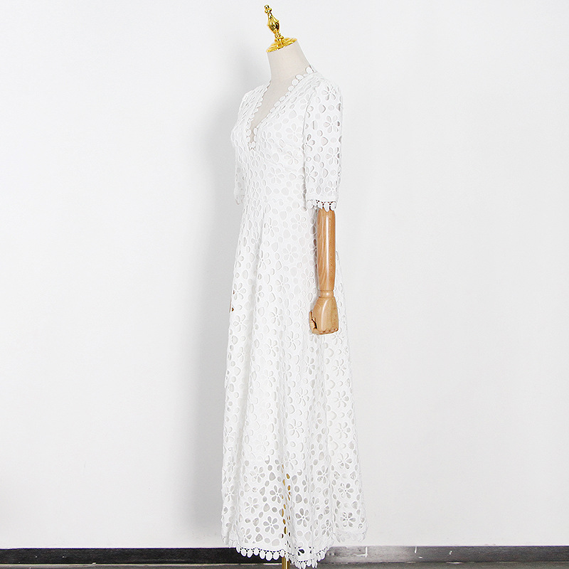 Hollow Flower V-Neck Long Dress