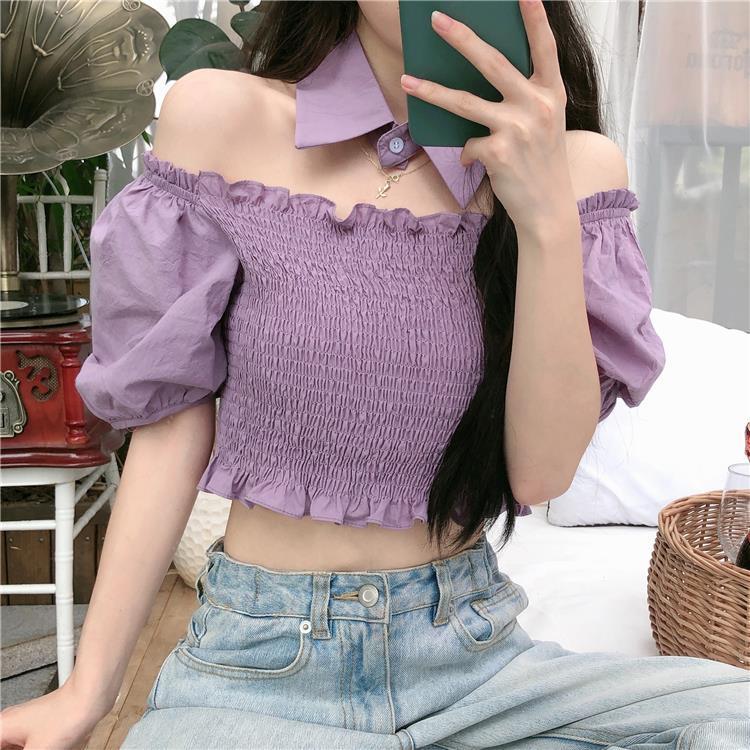 Title 2, One-shoulder Short Puff Sleeve Shirt