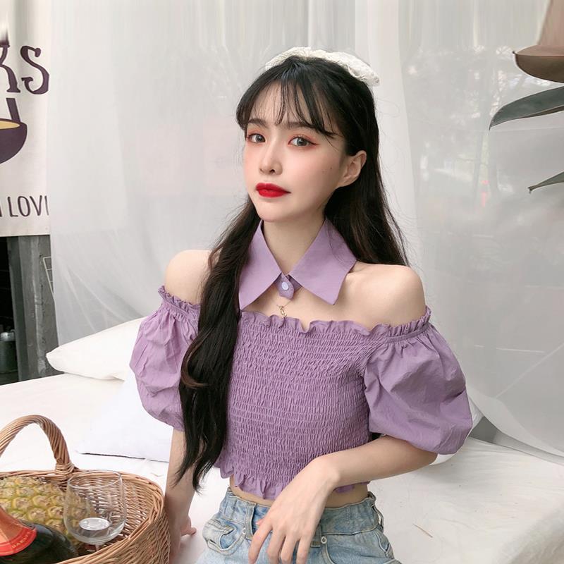 Title 1, One-shoulder Short Puff Sleeve Shirt