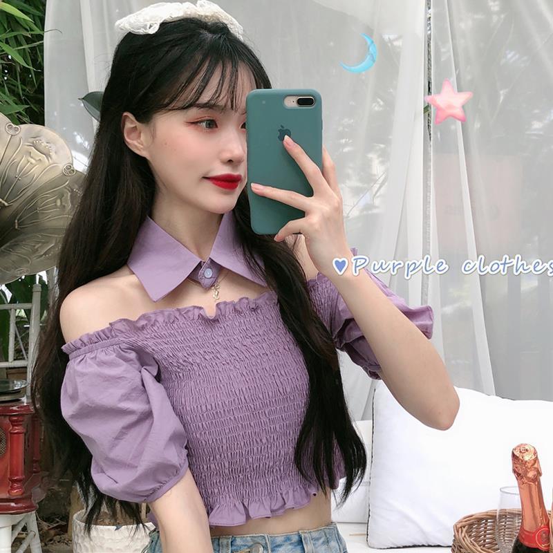 Title 4, One-shoulder Short Puff Sleeve Shirt