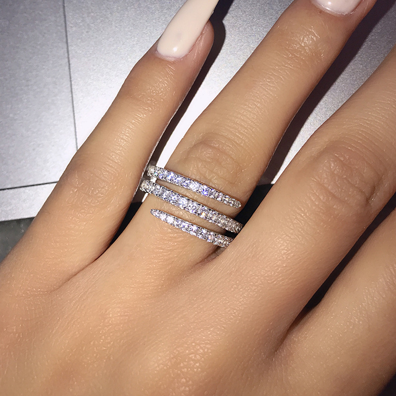 Micro-encrusted Diamond Ring Three Rings With European And American Personality