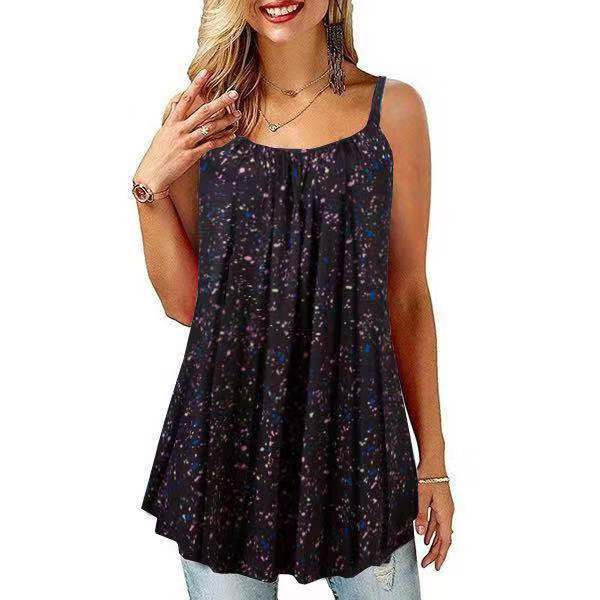 New Summer Women's Printed Folded Large Swing Loose Camisole