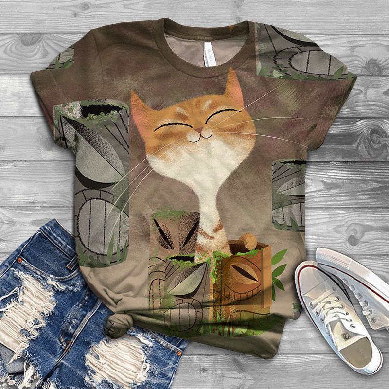 Title 8, Cat Print Female T Short Sleeve