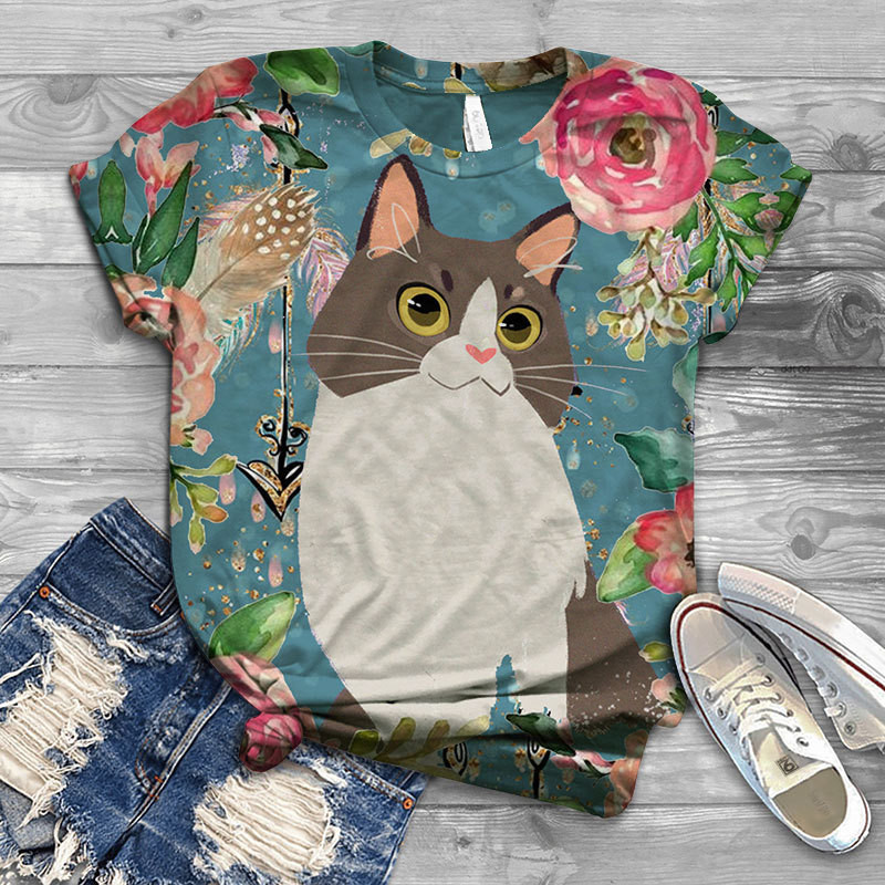 Title 3, Cat Print Female T Short Sleeve