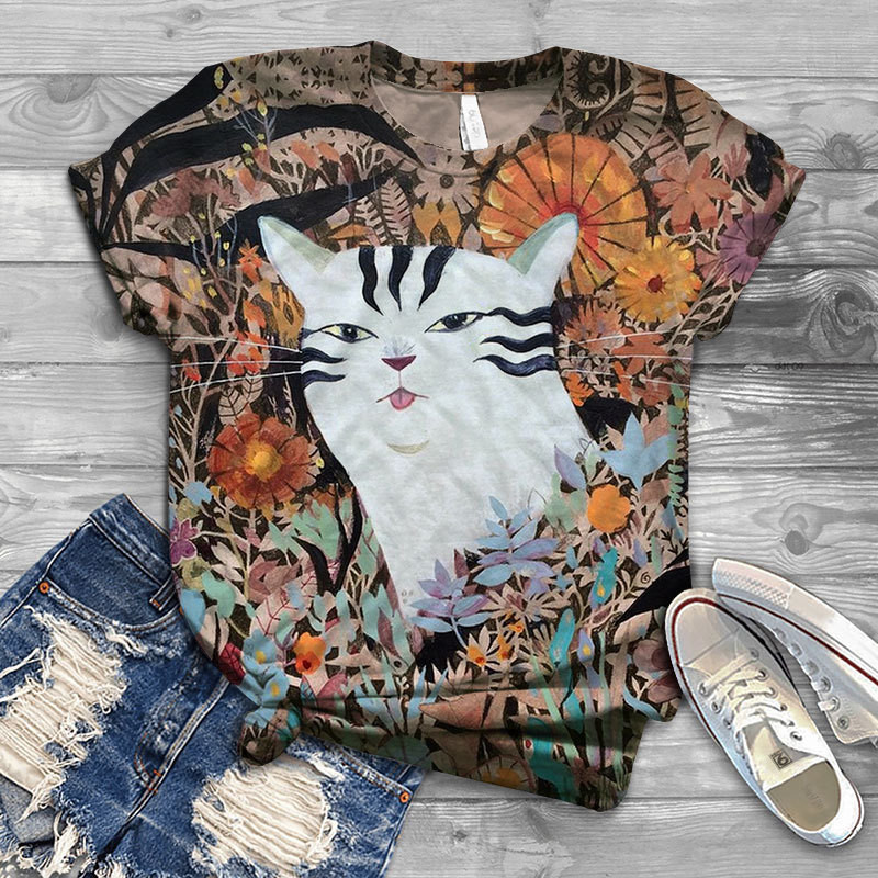 Title 7, Cat Print Female T Short Sleeve