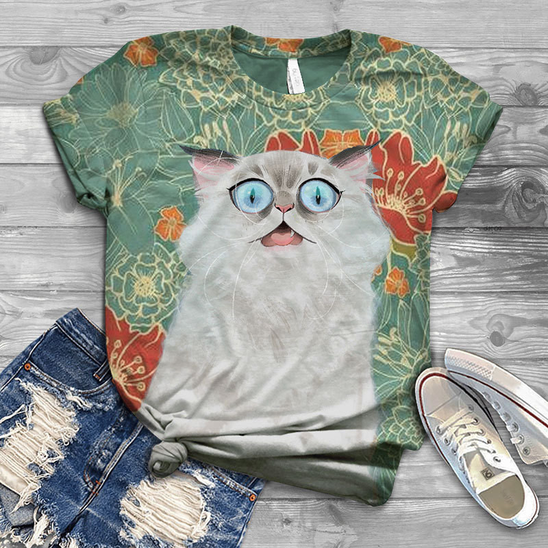 Title 6, Cat Print Female T Short Sleeve