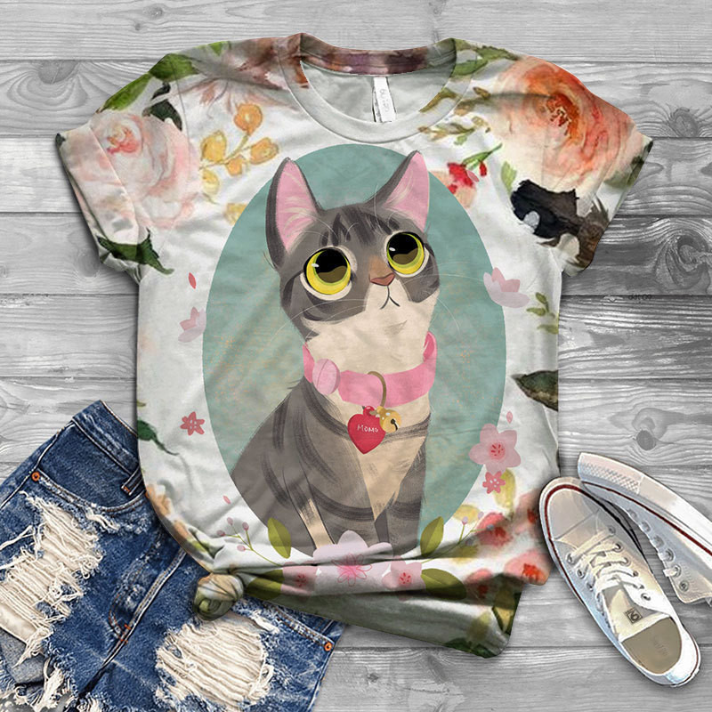 Title 9, Cat Print Female T Short Sleeve