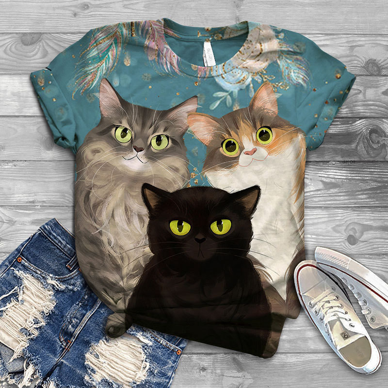 Title 11, Cat Print Female T Short Sleeve