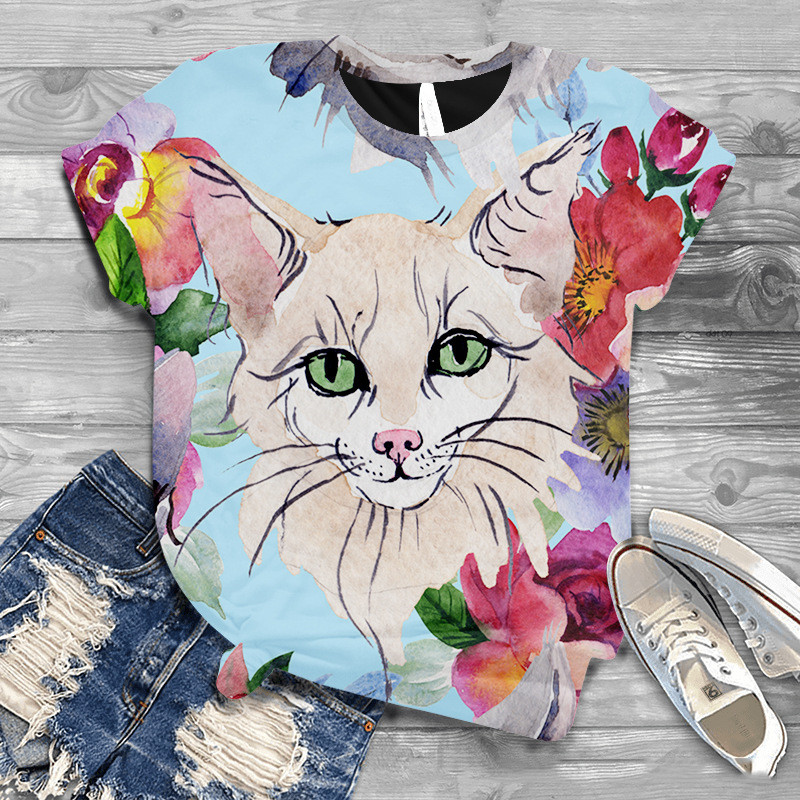 Title 10, Cat Print Female T Short Sleeve