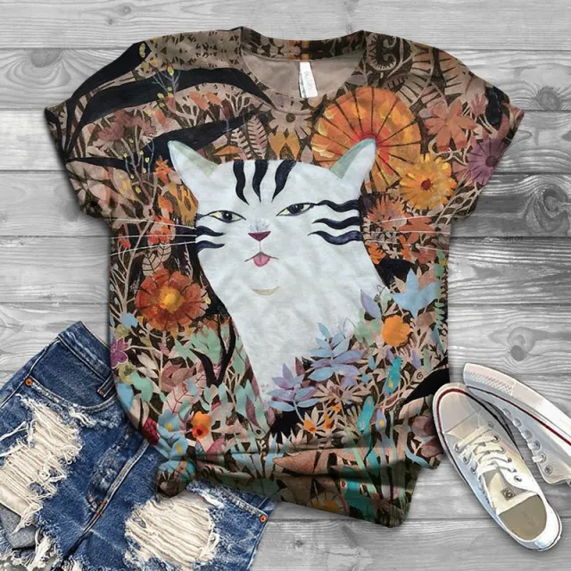 Cat Print Female T Short Sleeve H - Shop at LoveMi