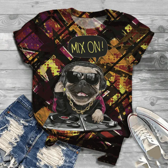 3D Printed T shirt Female Dog Cute Pet 6Color - Shop at LoveMi