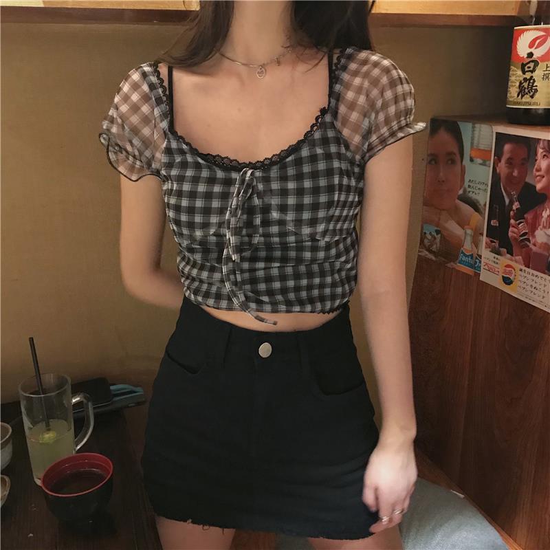 Title 2, Black And White Plaid Short-sleeved Shirt