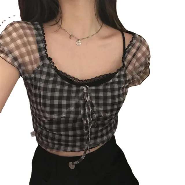 Black And White Plaid Short sleeved Shirt Black - Shop at LoveMi