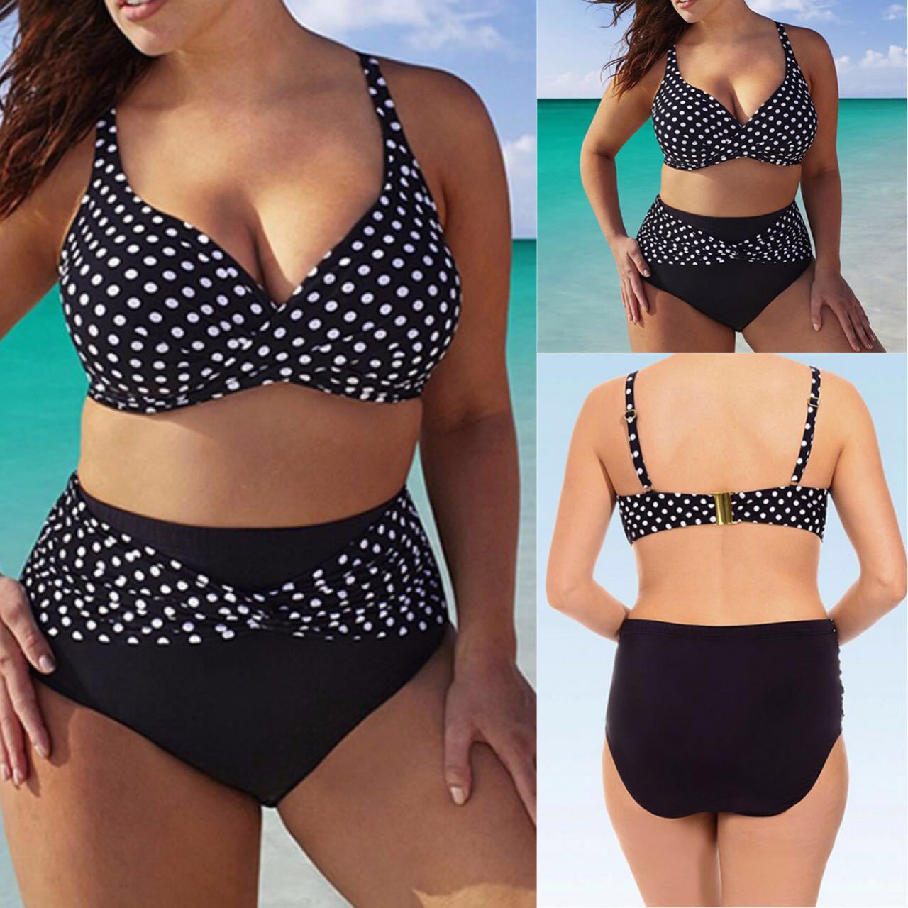 New Ladies Polka-Dot Split Swimsuit Plus Size Swimsuit Bikini - Image 3