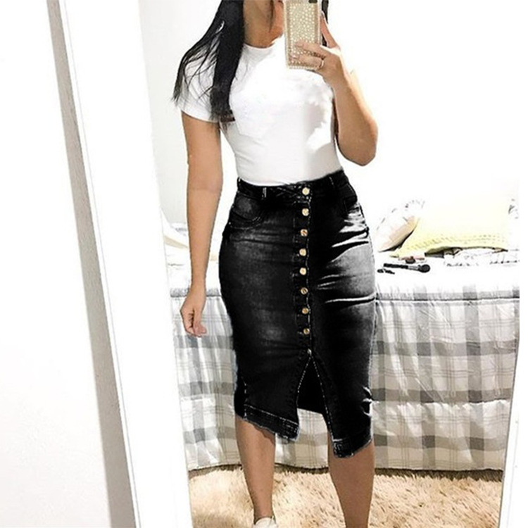 Denim Long Skirt Buttoned Slim Sexy Long Skirt