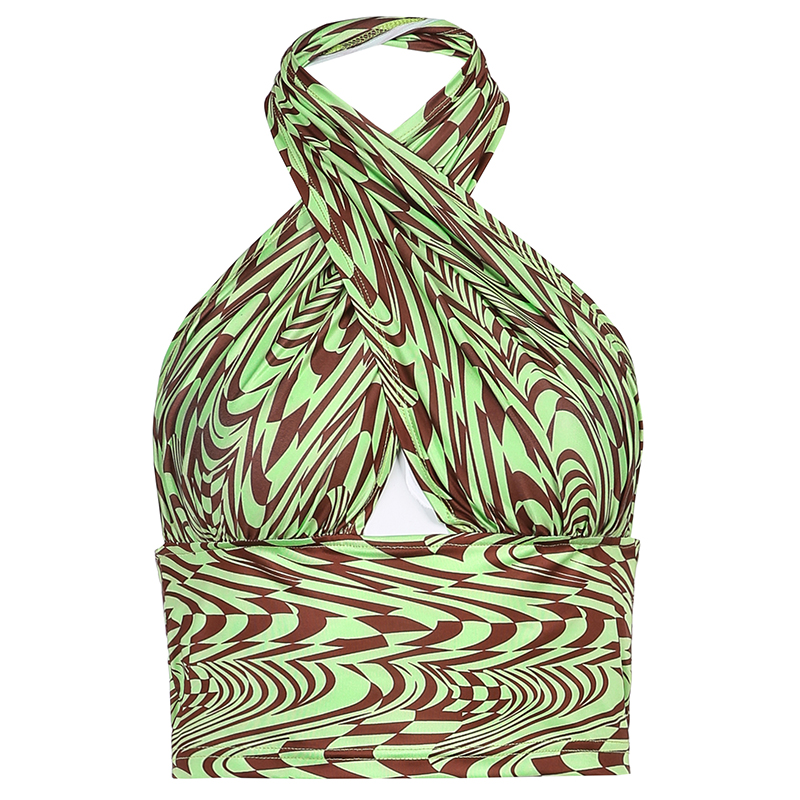 Title 4, Printed Drawstring Strap Pleated Halterneck Vest