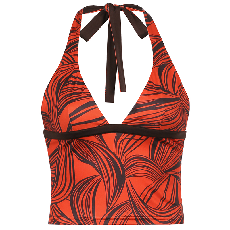 Title 5, Printed Drawstring Strap Pleated Halterneck Vest