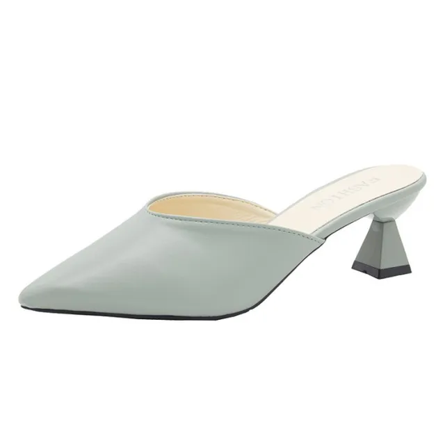 Pointed Toe toe Lazy Shoes Mid heel Chunky Rubber Green - Shop at LoveMi