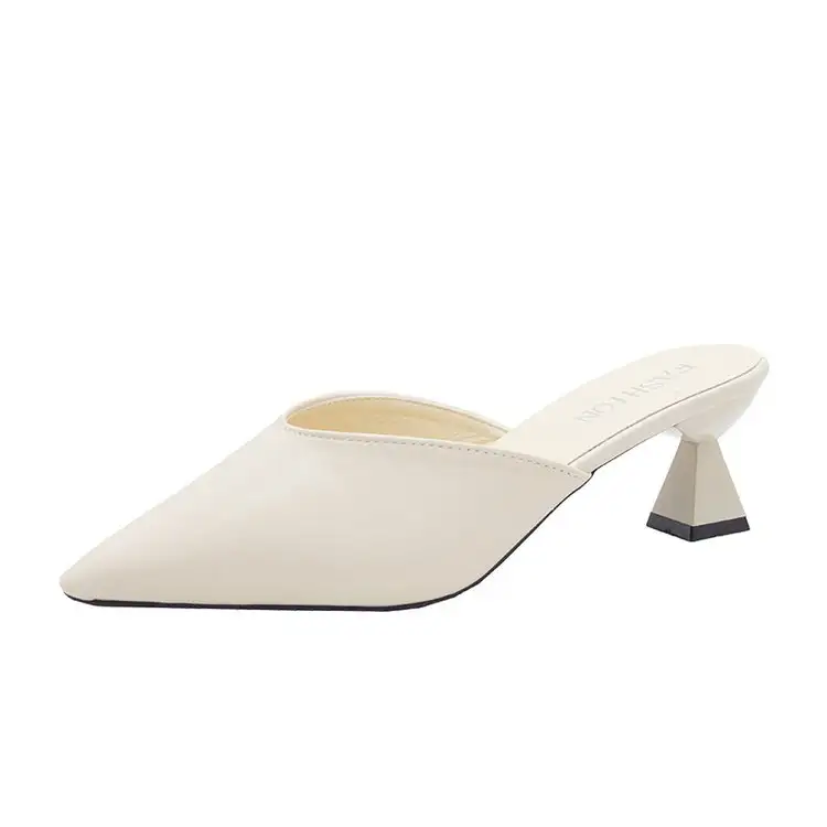 Pointed Toe-toe Lazy Shoes Mid-heel Chunky Rubber