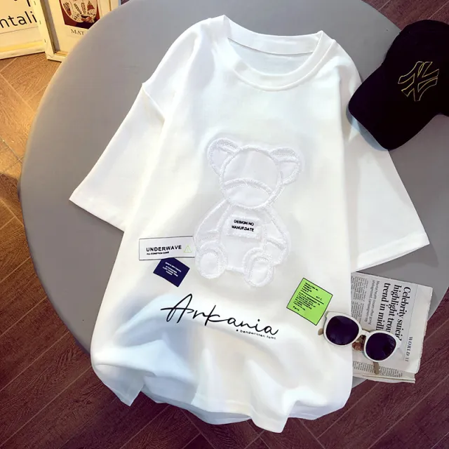 Women's Bear Pattern Short Sleeve White - Shop at LoveMi