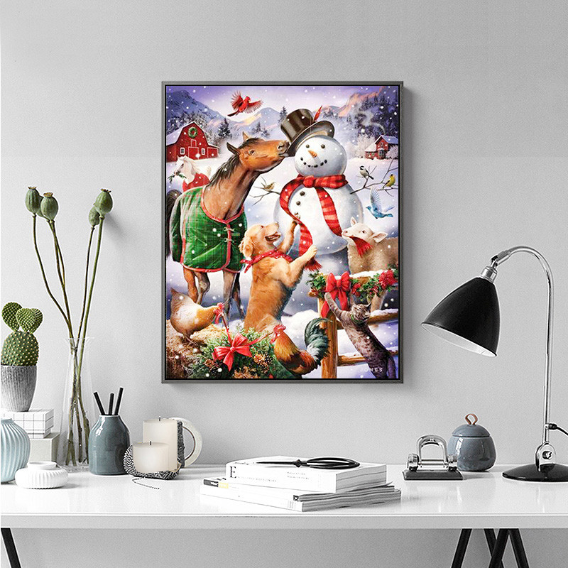 لوحة ماسية بتصميم رجل الثلج - تطريز إبرة متقاطع 5D