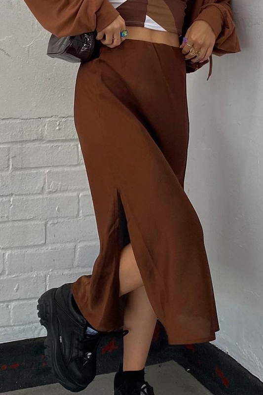 Split Satin Smooth High-Waisted Skirt
