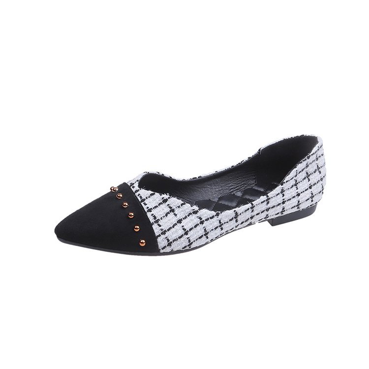 Pointed Toe Fashion Plaid Color Matching Light Oral Rivet Women's Shoes