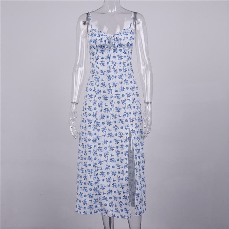 Women's Split Floral Mid-length Lace-up Dress
