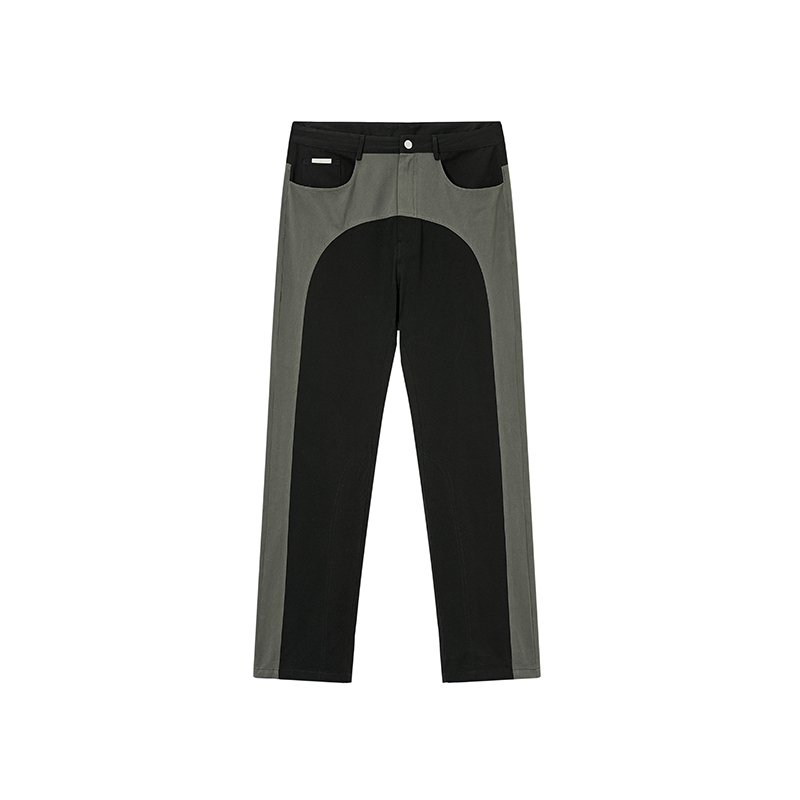 Contrast Stitching Twill Casual Straight-Leg Trousers