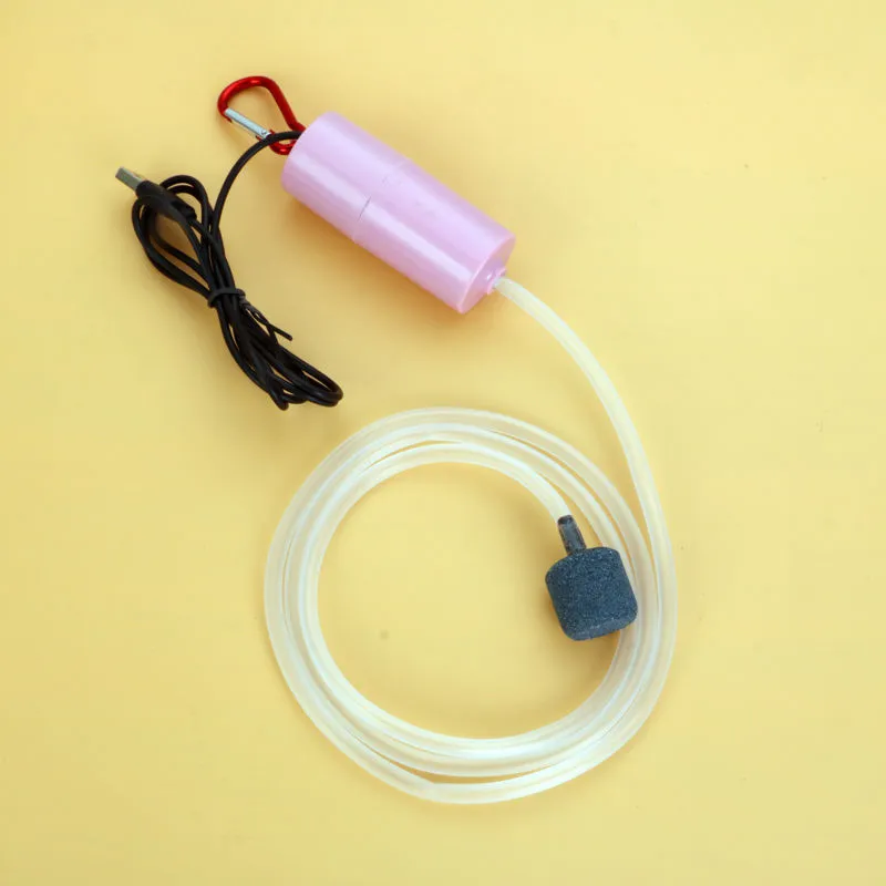 Aquarium Fish Tank USB Oxygen Air Pump Mute Energy Saving Supplies Portable Mini Aquatic Terrarium Fish Tank Accessories - Pink