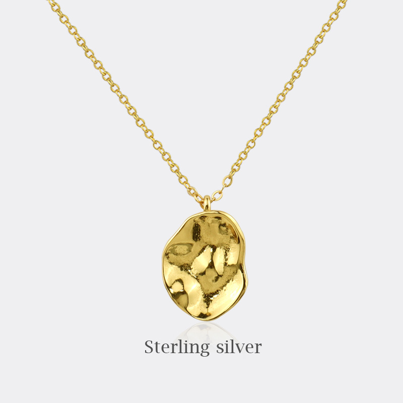 Irregular Concave Necklace Handmade Hammer Oval Gold Coin Necklace